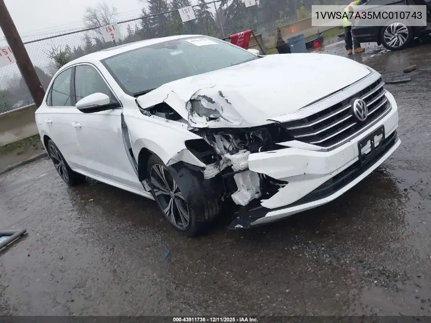 1VWSA7A35MC010743 2021 Volkswagen Passat 2.0T Se