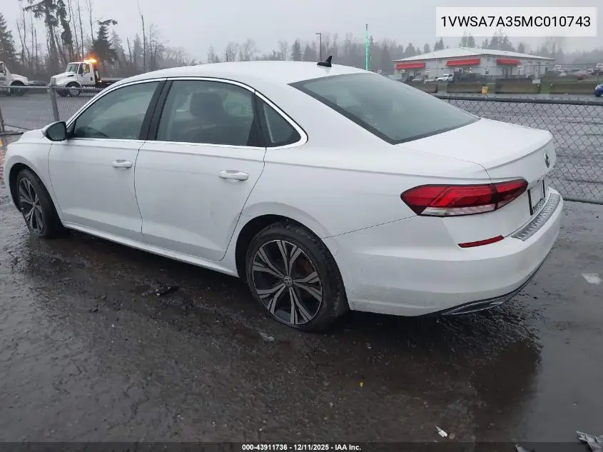 1VWSA7A35MC010743 2021 Volkswagen Passat 2.0T Se