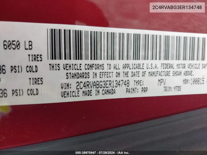 2C4RVABG3ER134748 2014 Volkswagen Routan Se