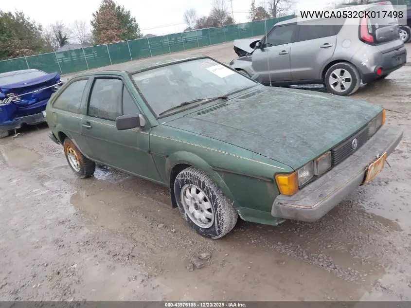1982 Volkswagen Scirocco Deluxe VIN: WVWCA0532CK017498 Lot: 43976108