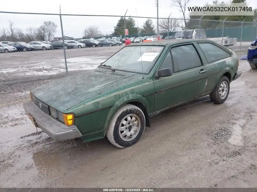 1982 Volkswagen Scirocco Deluxe VIN: WVWCA0532CK017498 Lot: 43976108