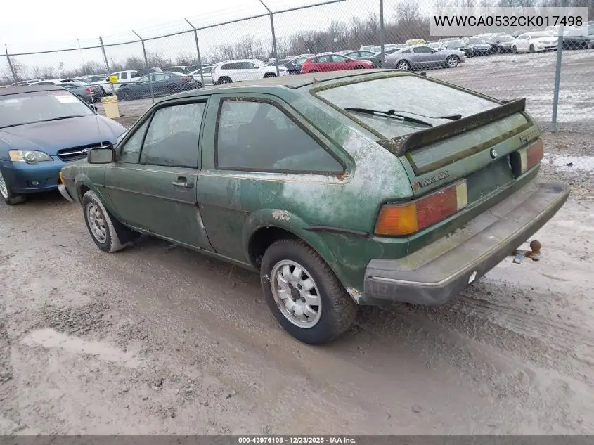 1982 Volkswagen Scirocco Deluxe VIN: WVWCA0532CK017498 Lot: 43976108