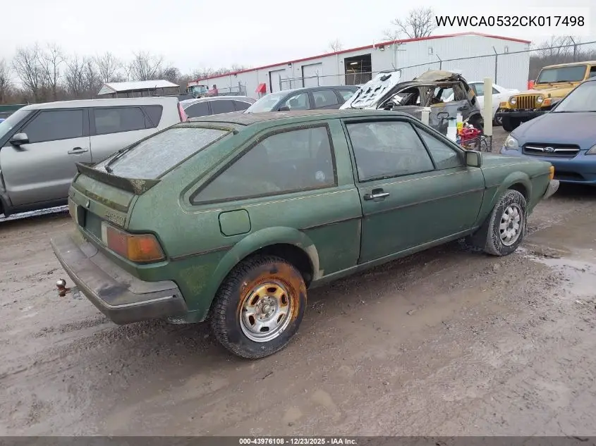 1982 Volkswagen Scirocco Deluxe VIN: WVWCA0532CK017498 Lot: 43976108