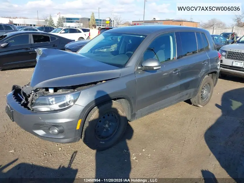 WVGCV7AX5CW006036 2012 Volkswagen Tiguan S