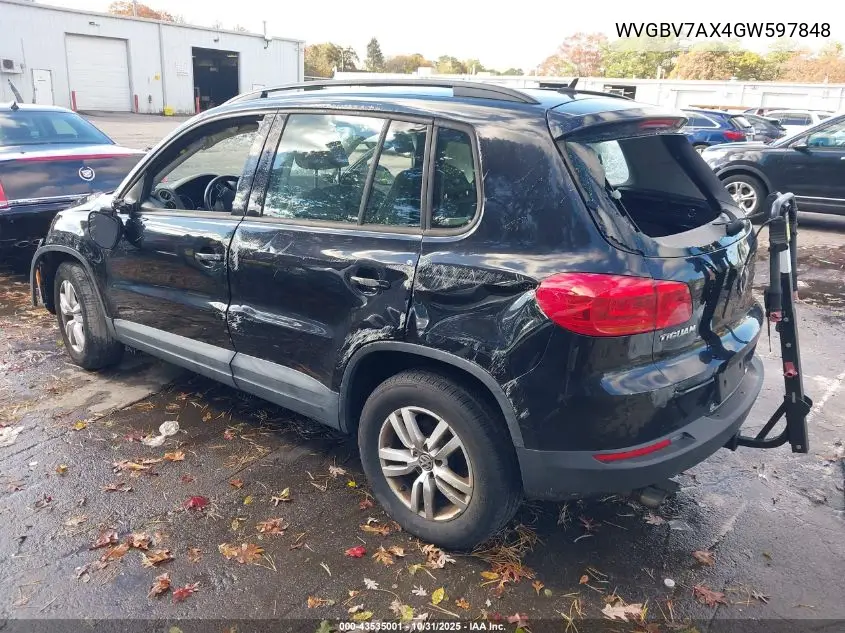 WVGBV7AX4GW597848 2016 Volkswagen Tiguan S