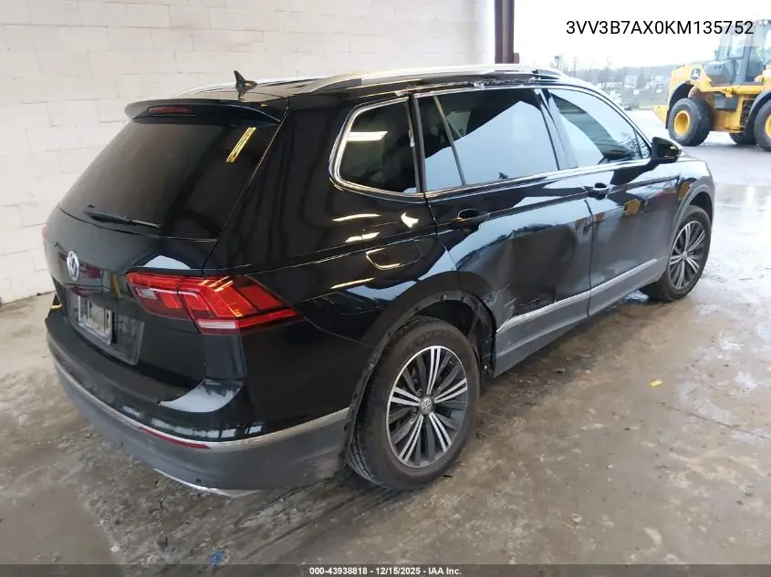 3VV3B7AX0KM135752 2019 Volkswagen Tiguan 2.0T Se/2.0T Sel/2.0T Sel R-Line/2.0T Sel R-Line Black