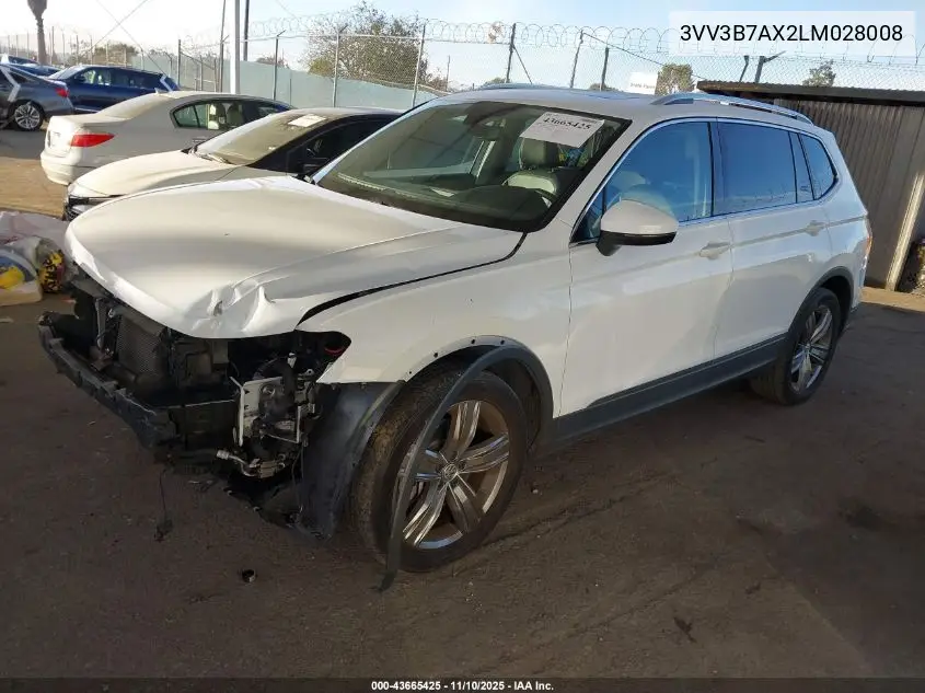 3VV3B7AX2LM028008 2020 Volkswagen Tiguan 2.0T Se/2.0T Se R-Line Black/2.0T Sel