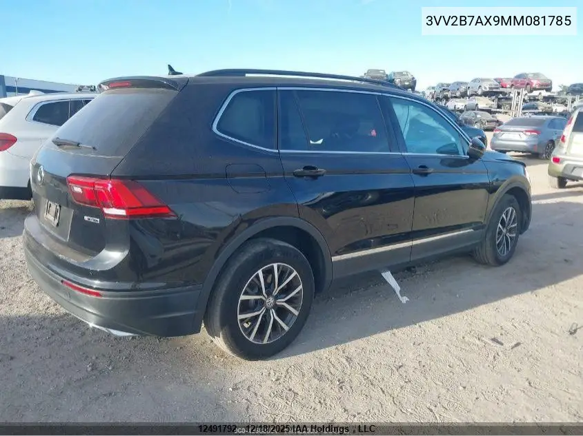 3VV2B7AX9MM081785 2021 Volkswagen Tiguan 2.0T Se/2.0T Se R-Line Black/2.0T Sel