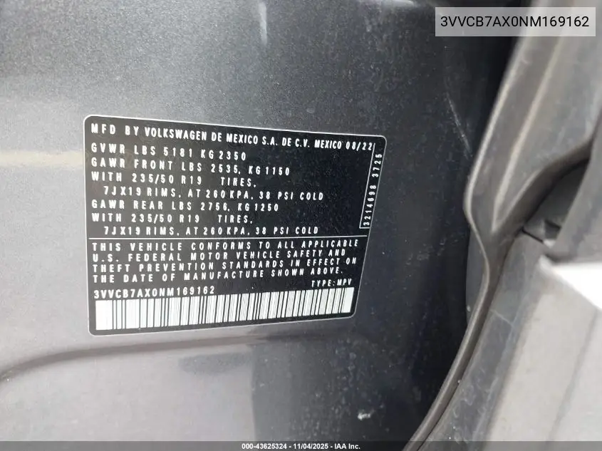 3VVCB7AX0NM169162 2022 Volkswagen Tiguan 2.0T Se R-Line Black