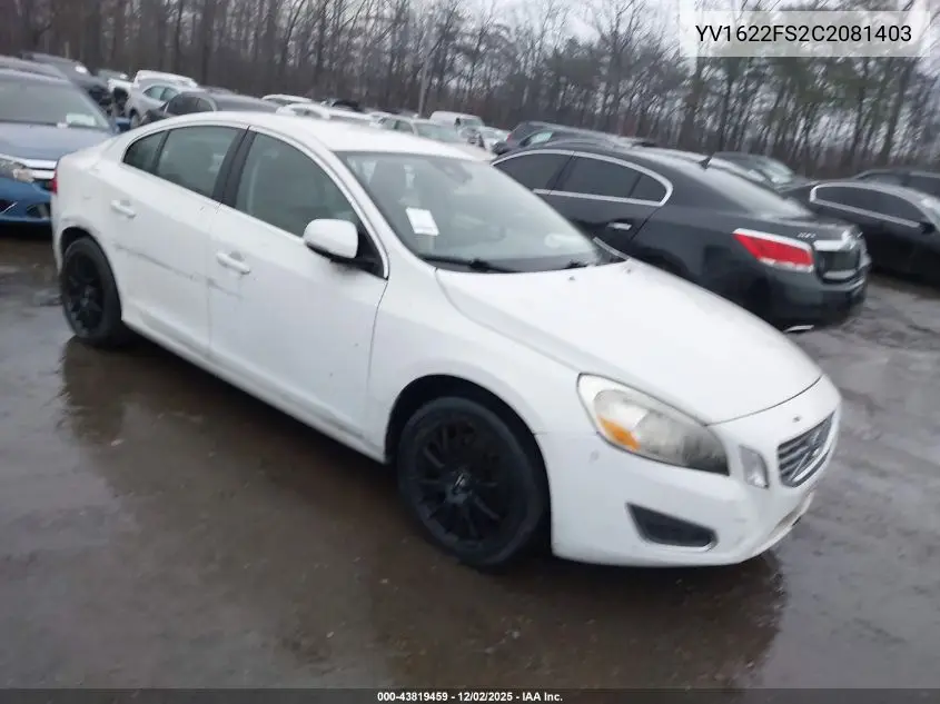 YV1622FS2C2081403 2012 Volvo S60 T5
