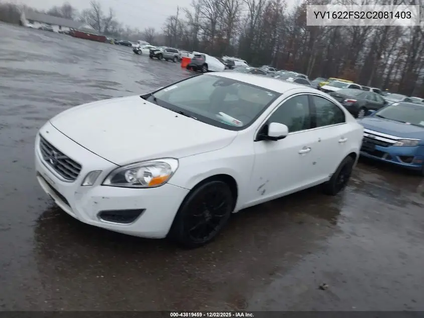 YV1622FS2C2081403 2012 Volvo S60 T5