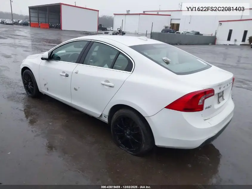 YV1622FS2C2081403 2012 Volvo S60 T5