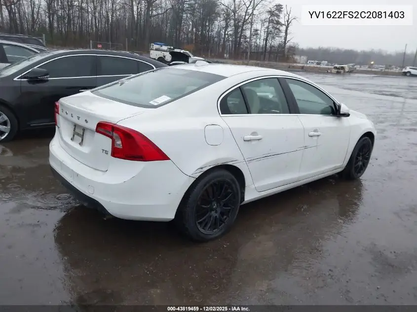 YV1622FS2C2081403 2012 Volvo S60 T5