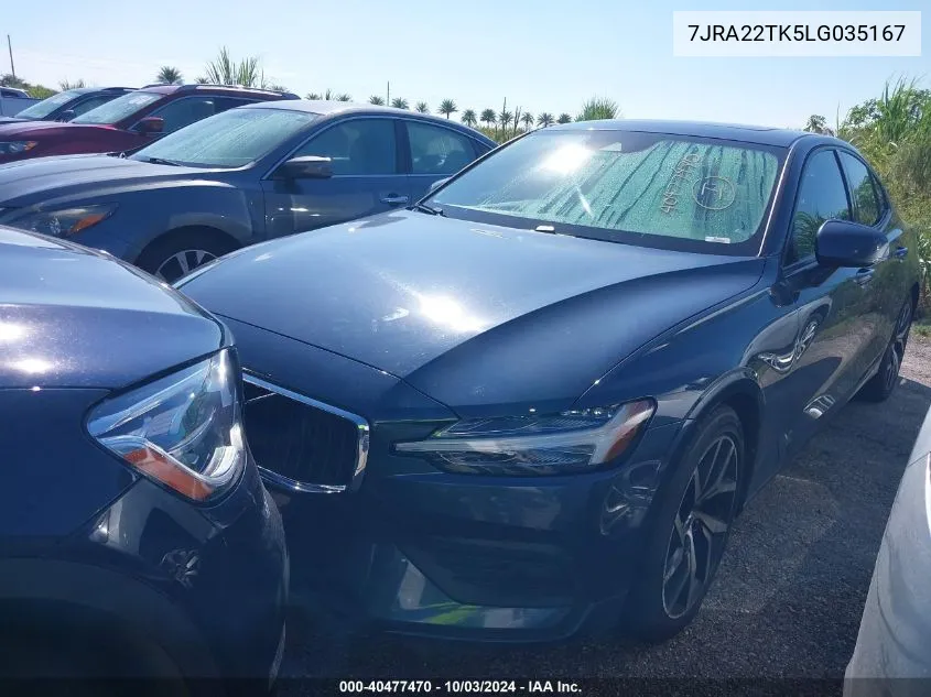 2020 Volvo S60 T6 Momentum VIN: 7JRA22TK5LG035167 Lot: 40477470