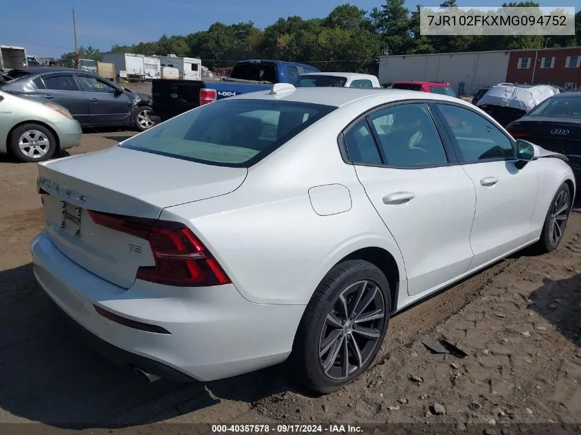 2021 Volvo S60 T5 Momentum VIN: 7JR102FKXMG094752 Lot: 40357578