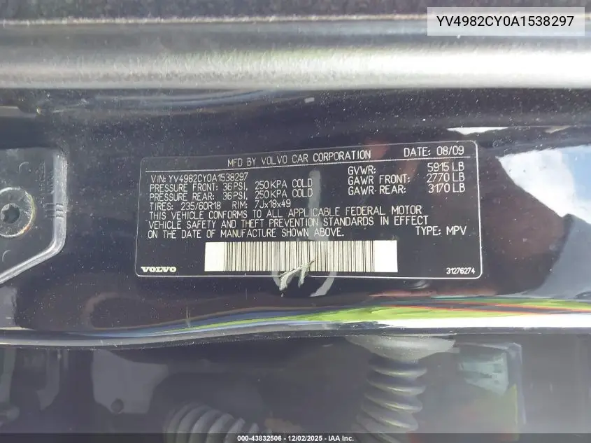 YV4982CY0A1538297 2010 Volvo Xc90 3.2