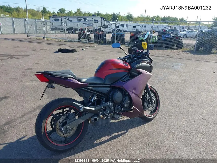 2011 Yamaha Fz6 R VIN: JYARJ18N9BA001232 Lot: 12399611