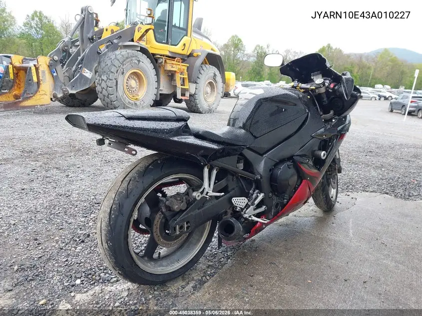 2003 Yamaha Yzfr1 VIN: JYARN10E43A010227 Lot: 45038359